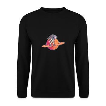 Astronaut geht auf Saturn Ring mit Ghettoblaster - Unisex Pullover - Schwarz - Vorne - Alina (178cm) & Michal (187cm)