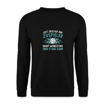 Volleyball Volleyballer Zuspieler Geschenk - Unisex Pullover - Schwarz - Vorne - Alina (178cm) & Michal (187cm)