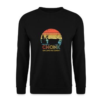 Retro Sonnenuntergang Chonk Katze Mollige Katze - Unisex Pullover - Schwarz - Vorne - Alina (178cm) & Michal (187cm)