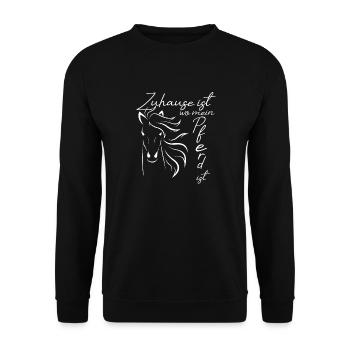 Zuhause ist wo mein Pferd ist Pferdebild Pferd - Unisex Pullover - Schwarz - Vorne - Alina (178cm) & Michal (187cm)