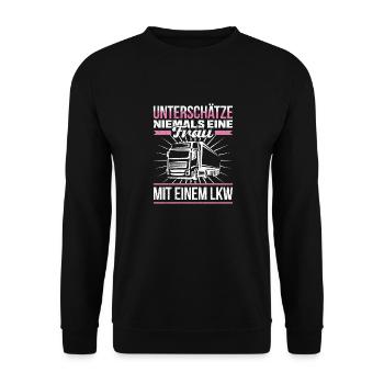 Never underestimate a woman being stalked in a truck - Unisex Sweatshirt - black - Front - Alina (178cm) & Michal (187cm)
