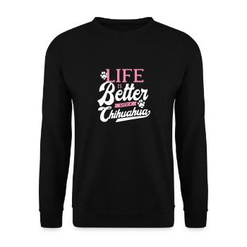 Chihuahua Retro Chihuahuawelpen Mama Geschenk - Unisex Pullover - Schwarz - Vorne - Alina (178cm) & Michal (187cm)