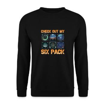 Lustige Check-out mein Six Pack Flugzeug Pilot Pun - Unisex Pullover - Schwarz - Vorne - Alina (178cm) & Michal (187cm)