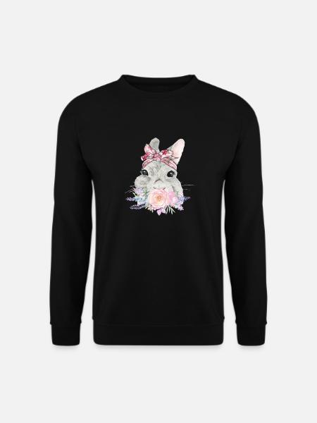 Hase Gesicht mit Blumen und Haarband Kaninchen - Unisex Pullover - Schwarz