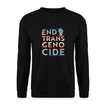 End trans genocide - Unisex Sweatshirt - black - Front - Alina (178cm) & Michal (187cm)