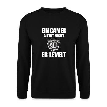 Ein GAMER altert nicht er LEVELT - 40 Jahre - Unisex Pullover - Schwarz - Vorne - Alina (178cm) & Michal (187cm)