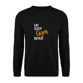 Eat Sleep Gym Repeat Fitnessstudio Spruch - Unisex Pullover - Schwarz - Vorne - Alina (178cm) & Michal (187cm)