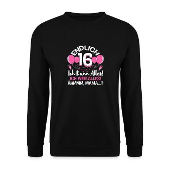 Endlich 16 Ich Kann Alles Ich Weiß Alles - Unisex Pullover - Schwarz - Vorne - Alina (178cm) & Michal (187cm)