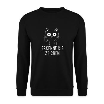 Katze mit Mittelfinger - Unisex Pullover - Schwarz - Vorne - Alina (178cm) & Michal (187cm)