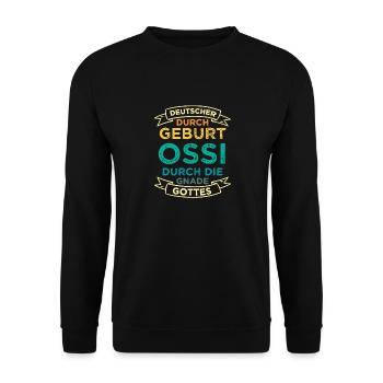DDR Ostdeutschland Ossi Spruch Geschenk - Unisex Pullover - Schwarz - Vorne - Alina (178cm) & Michal (187cm)