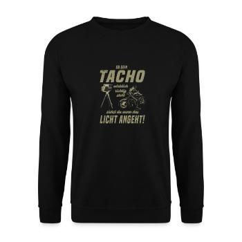 Tacho Biker Motorrad Zweirad Spruch Design - Unisex Pullover - Schwarz - Vorne - Alina (178cm) & Michal (187cm)