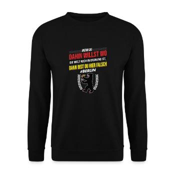 Cooler Berlin Spruch Berliner arm aber sexy; Bär - Unisex Pullover - Schwarz - Vorne - Alina (178cm) & Michal (187cm)