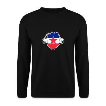Born in Yugoslavia - Lustiges Jugoslawien Balkan - Unisex Pullover - Schwarz - Vorne - Alina (178cm) & Michal (187cm)