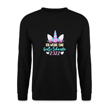Kinder Ich werde Große Schwester 2022 Einhorn - Unisex Pullover - Schwarz - Vorne - Alina (178cm) & Michal (187cm)