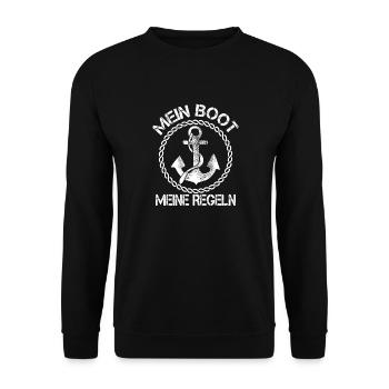 Mein Boot Meine Regeln Kapitän Geschenk Boot Motiv - Unisex Pullover - Schwarz - Vorne - Alina (178cm) & Michal (187cm)