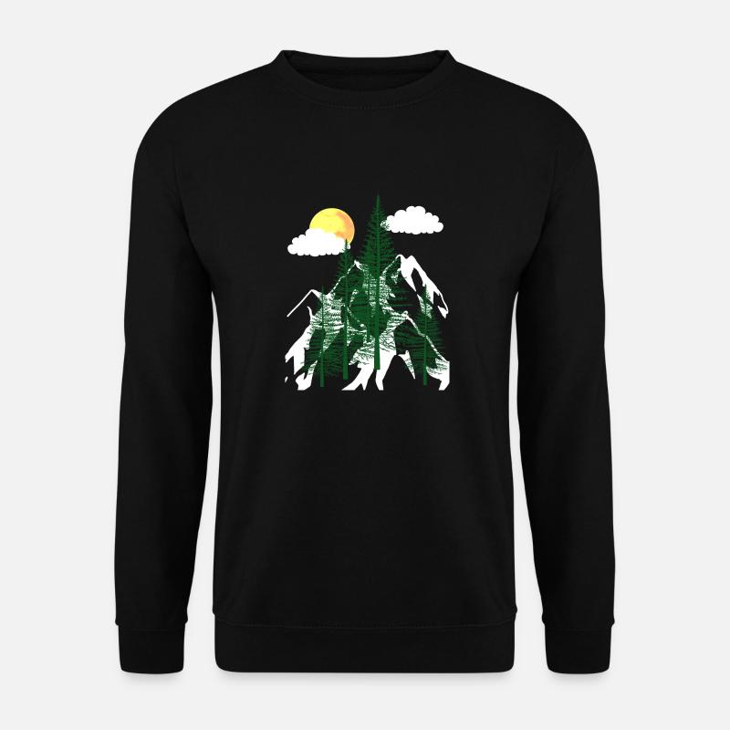 Wildnis Wald Bäume Tannen Natur Gebirge Berge - Unisex Pullover - Schwarz