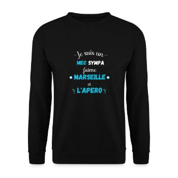 T.Shirt mec sympa j'aime Marseille et l'apéro - Sweat-shirt Unisexe - noir - Devant - Alina (178cm) & Michal (187cm)