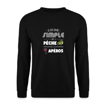 Je Suis Un Mec Simple Jaime La Pêche et Les Apéros - Sweat-shirt Unisexe - noir - Devant - Alina (178cm) & Michal (187cm)