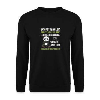 Schrittzähler sind für Fortgeschrittene Panda Bär - Unisex Pullover - Schwarz - Vorne - Alina (178cm) & Michal (187cm)