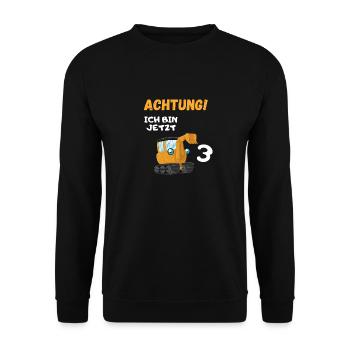 3 Geburtstag Bagger Kindergeburtstag Traktor - Unisex Pullover - Schwarz - Vorne - Alina (178cm) & Michal (187cm)