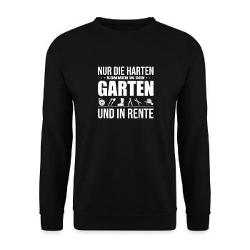 Rente Garten - Pension Ruhestand Renteneintritt - Unisex Pullover - Schwarz - Vorne - Alina (178cm) & Michal (187cm)