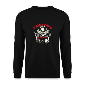 Feinstaub Terrorist Führerschein Bestanden Spruch - Unisex Pullover - Schwarz - Vorne - Alina (178cm) & Michal (187cm)