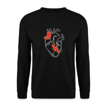 Anatomie Herz / Blumen - Unisex Pullover - Schwarz - Vorne - Alina (178cm) & Michal (187cm)