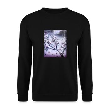 Japanische Kunst Kirschblütenbaum Regen und Donner - Unisex Pullover - Schwarz - Vorne - Alina (178cm) & Michal (187cm)