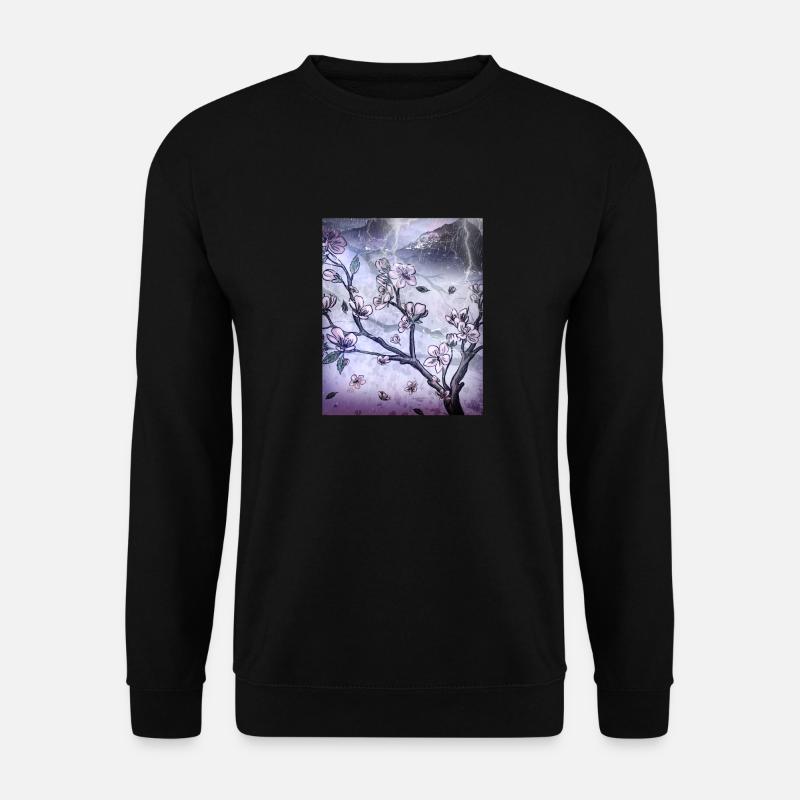 Japanische Kunst Kirschblütenbaum Regen und Donner - Unisex Pullover - Schwarz
