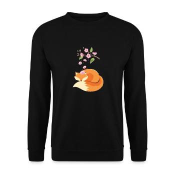 Japanese Cherry Blossom Flower Vintage Fox - Unisex Pullover - Schwarz - Vorne - Alina (178cm) & Michal (187cm)