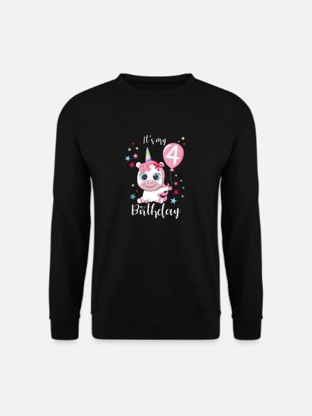 Ich bin schon 4 Einhorn Geburtstag Luftballon Süß - Unisex Pullover - Schwarz