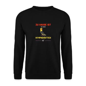 Nymphensittich Kakadu Wellensittich Geschenkidee - Unisex Pullover - Schwarz - Vorne - Alina (178cm) & Michal (187cm)