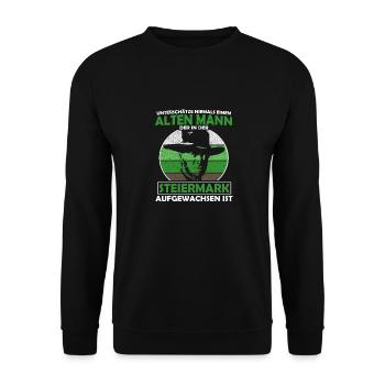 Unterschätze Niemals Einen Alten Mann Steiermark - Unisex Pullover - Schwarz - Vorne - Alina (178cm) & Michal (187cm)