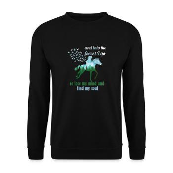 Pferde im Wald - Unisex Pullover - Schwarz - Vorne - Alina (178cm) & Michal (187cm)
