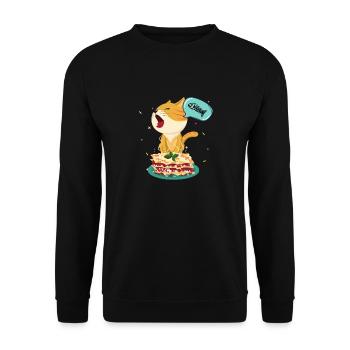 L’amour de chat mangent Lasagne, dans la lasagne d’amour - Sweat-shirt Unisexe - noir - Devant - Alina (178cm) & Michal (187cm)