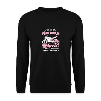 Motorrad Motorradfahrerin Geschenk Spruch Motorrad - Unisex Pullover - Schwarz - Vorne - Alina (178cm) & Michal (187cm)