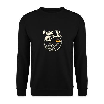 Skeleton Vintage Picture With Smiling Skull - Unisex Pullover - Schwarz - Vorne - Alina (178cm) & Michal (187cm)