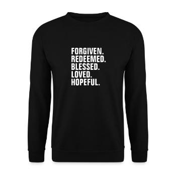 VergebenEr Erlöster Gesegneter Geliebter Hoffnungsvoller - Unisex Pullover - Schwarz - Vorne - Alina (178cm) & Michal (187cm)