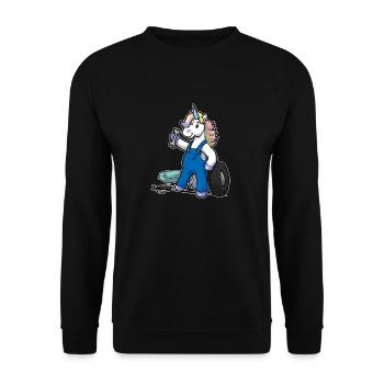 Funny Comic Unicorn Car Mechanic Gift - Unisex Sweatshirt - black - Front - Alina (178cm) & Michal (187cm)