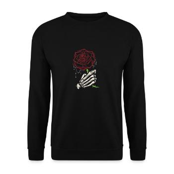 Skeleton Hand Red Rose Flower - Unisex Pullover - Schwarz - Vorne - Alina (178cm) & Michal (187cm)