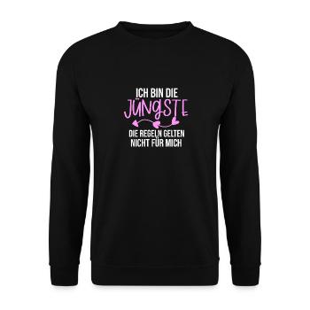 Ich Bin Der Jüngste Die Regeln Gelten Nicht Für - Unisex Pullover - Schwarz - Vorne - Alina (178cm) & Michal (187cm)