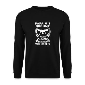 Papa mit Drohne Quadrokopter Vatertag - Unisex Pullover - Schwarz - Vorne - Alina (178cm) & Michal (187cm)