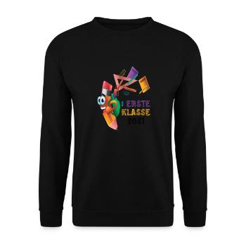 Schulkind 2021 1. Klasse Einschulung Stift Lineal - Unisex Pullover - Schwarz - Vorne - Alina (178cm) & Michal (187cm)