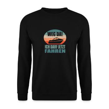 Weg Da! Bootsführerschein Bestanden Kapitän Spruch - Unisex Pullover - Schwarz - Vorne - Alina (178cm) & Michal (187cm)