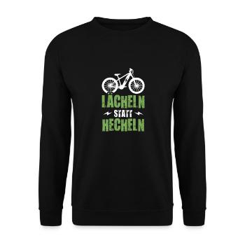 E-Bike Lächeln Statt Hecheln Elektro Fahrrad - Unisex Pullover - Schwarz - Vorne - Alina (178cm) & Michal (187cm)