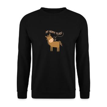 Horse Lover My Happy Place Horseback Riding - Unisex Pullover - Schwarz - Vorne - Alina (178cm) & Michal (187cm)