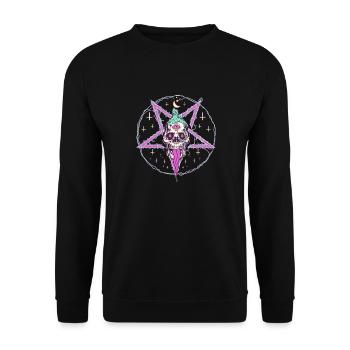 Pastel Goth Skull Creepy Wicca Aesthetic Witch - Unisex Pullover - Schwarz - Vorne - Alina (178cm) & Michal (187cm)