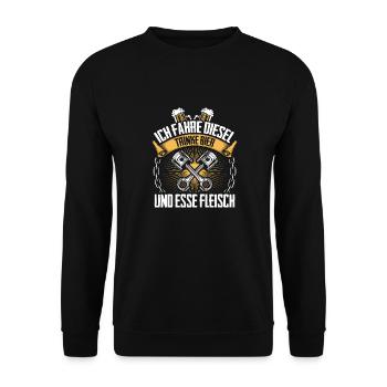 Ich Fahre Diesel Trinke Bier Und Esse Fleisch - Unisex Pullover - Schwarz - Vorne - Alina (178cm) & Michal (187cm)