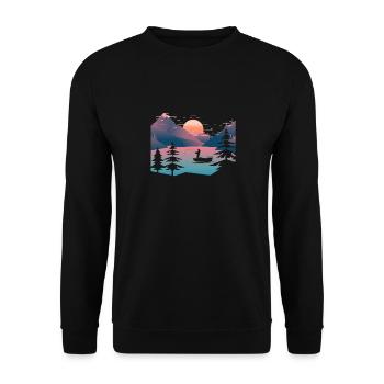 Retro Fishing Lake - Unisex Sweatshirt - black - Front - Alina (178cm) & Michal (187cm)