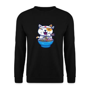 Ramen Katze Kawaii Anime Ramen - Unisex Pullover - Schwarz - Vorne - Alina (178cm) & Michal (187cm)